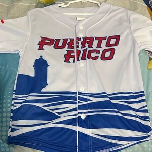 Kids Puerto Rico Baseball Jersey - White and Blue